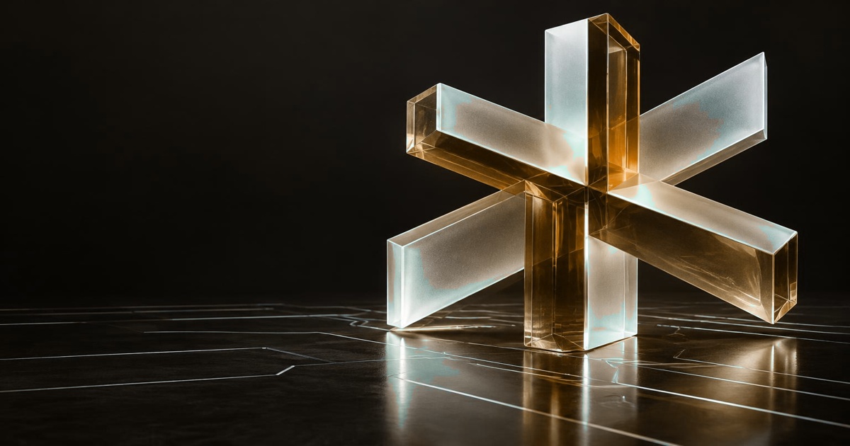 Sculptural amber glass signal — an editorial illustration, not product hardware